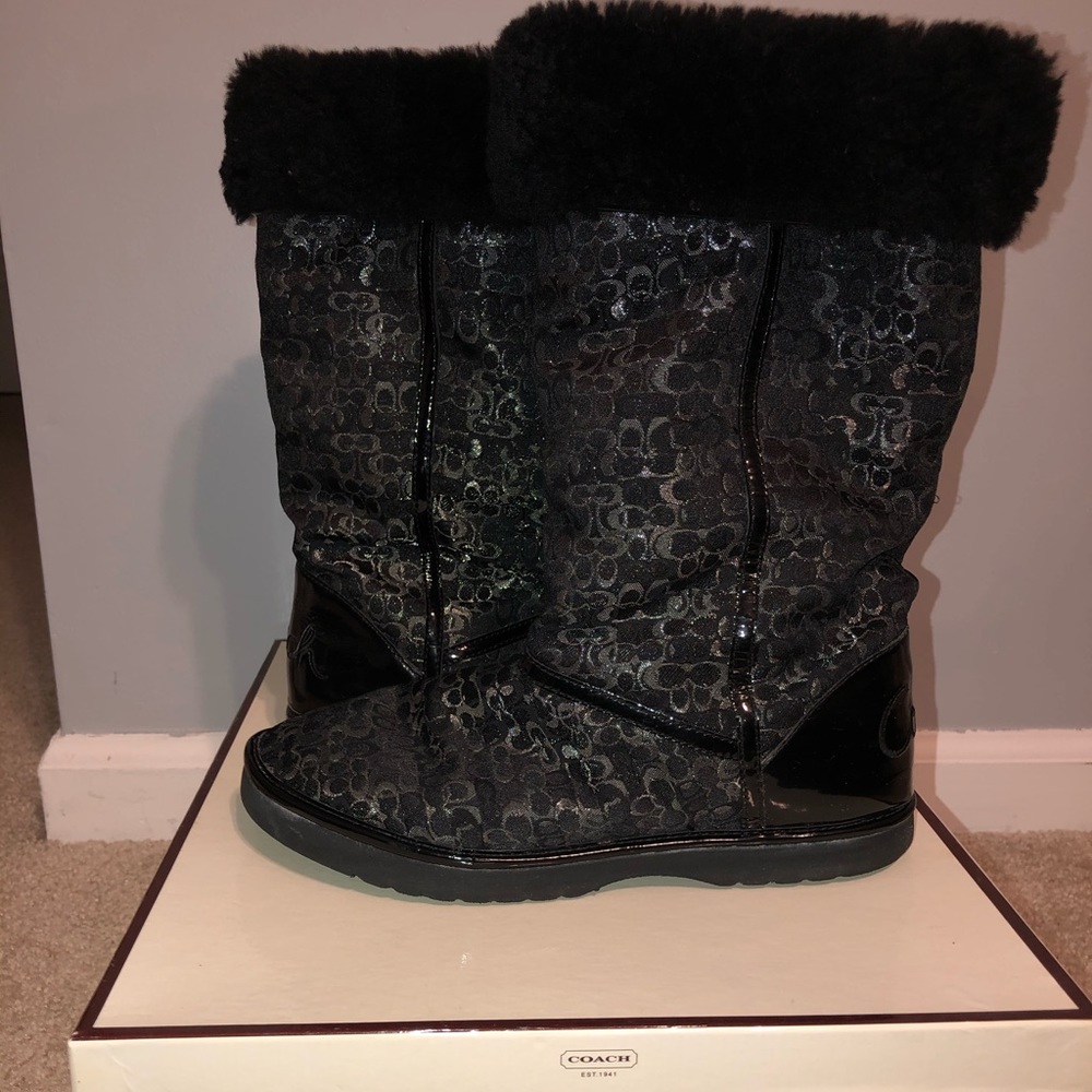 Black Coach Fleece-Lined Winter Boots
